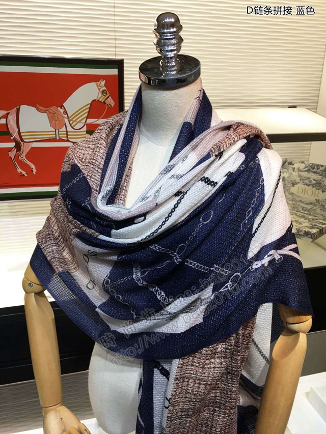 Dior圍巾 迪奧最新的專櫃主打 D鏈條拼接 格子暗紋羊絨長巾  llwj7147